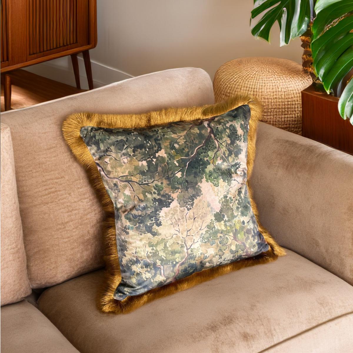 Gold / Green / Brown Canopy Daydream Fringed Velvet Cushion The Curious Department – image 3
