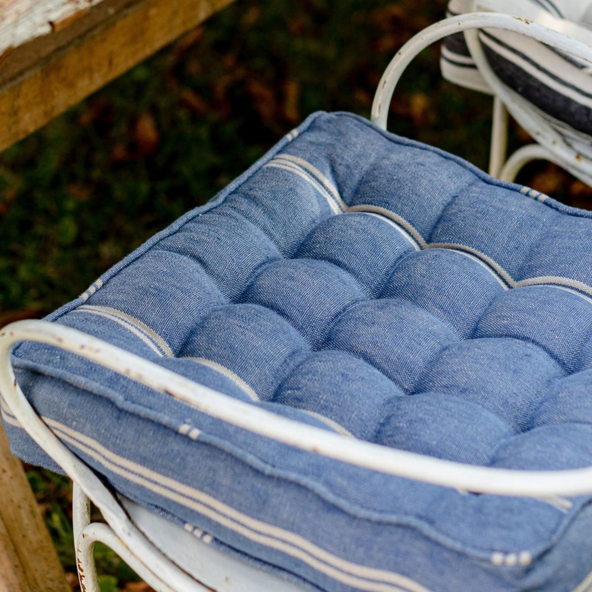 Neutrals / Blue Katalin Stripe Linen Chair Cushion By Mindthegap – image 3