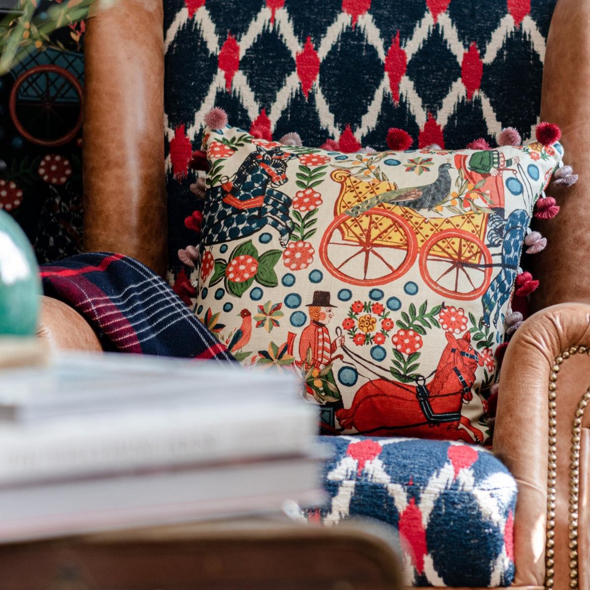 Red / Blue / Yellow Fasnacht Linen Square Cushion By Mindthegap – image 2