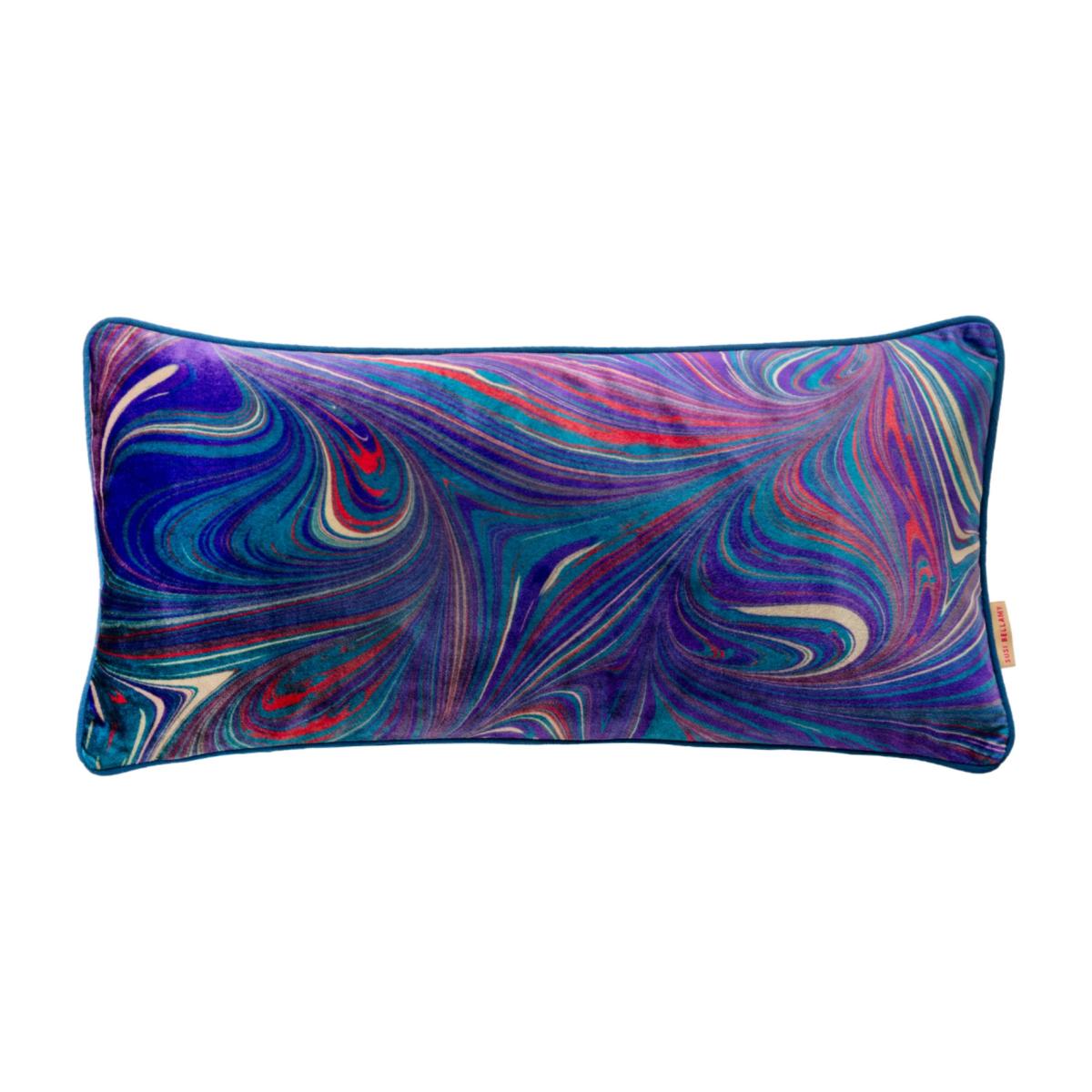Blue / Red / Neutrals Blue Cosmos Oblong Velvet Cushion Susi Bellamy – image 1