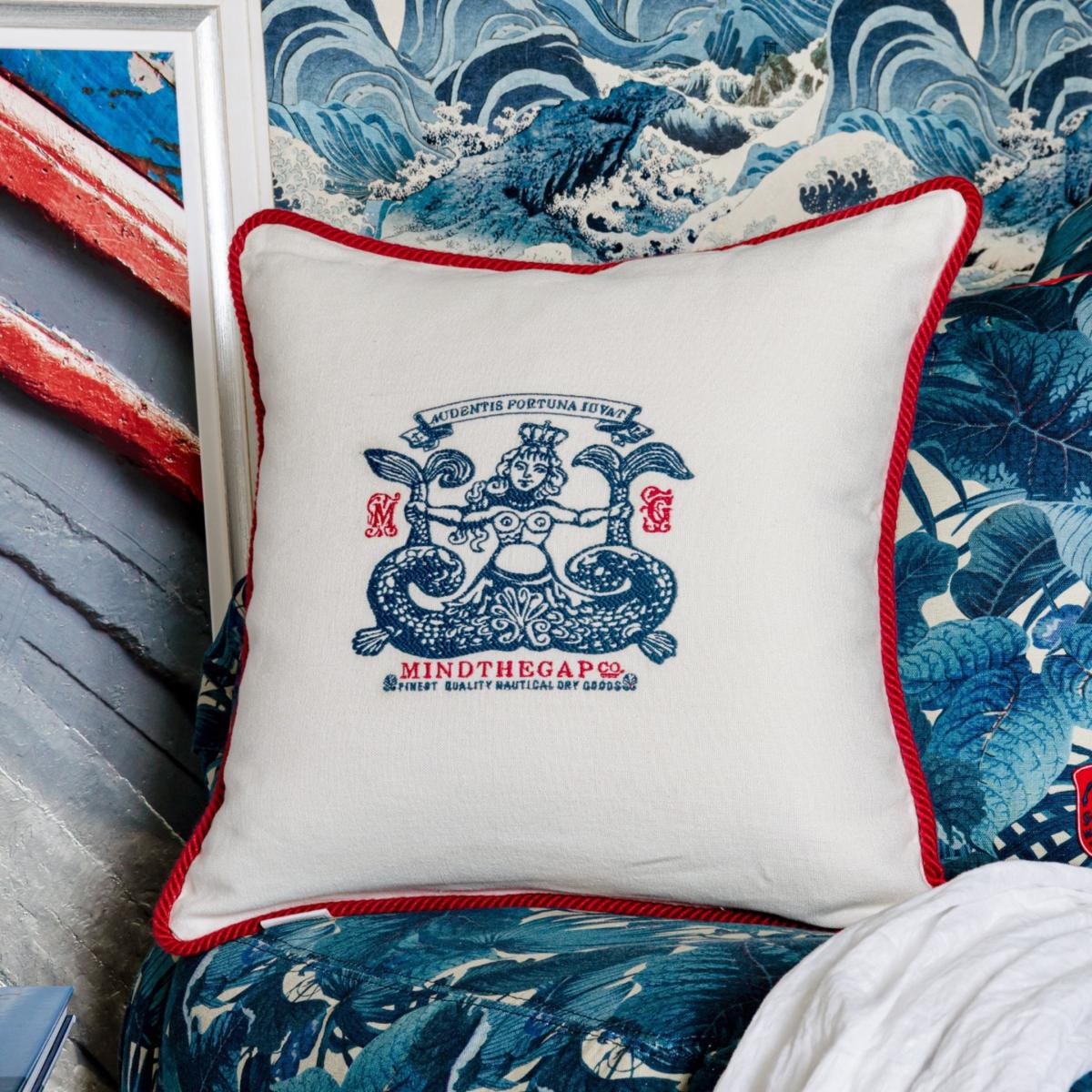 Blue / White / Red Sirene Linen Embroidered Cushion By Mindthegap – image 3