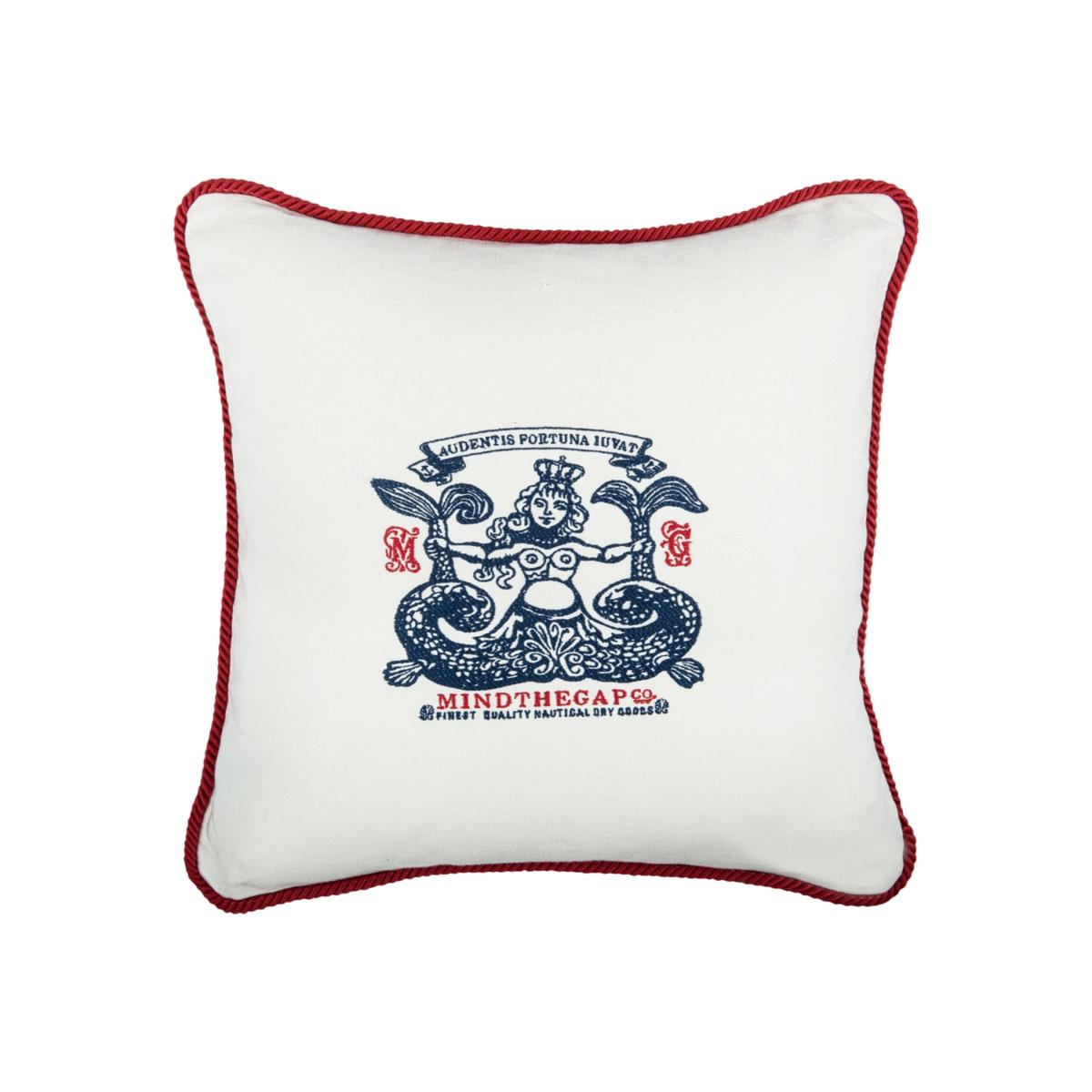 Blue / White / Red Sirene Linen Embroidered Cushion By Mindthegap – image 1