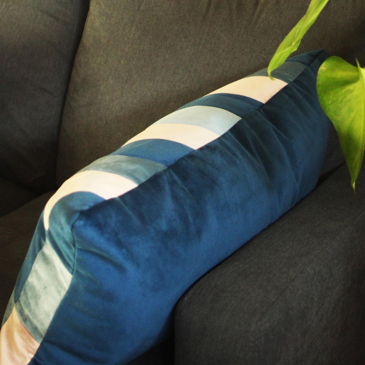 Blue Rectangular Large Velvet Checked Cushion - Navy & Dusk Pink Ellie Pearce Textiles – image 4