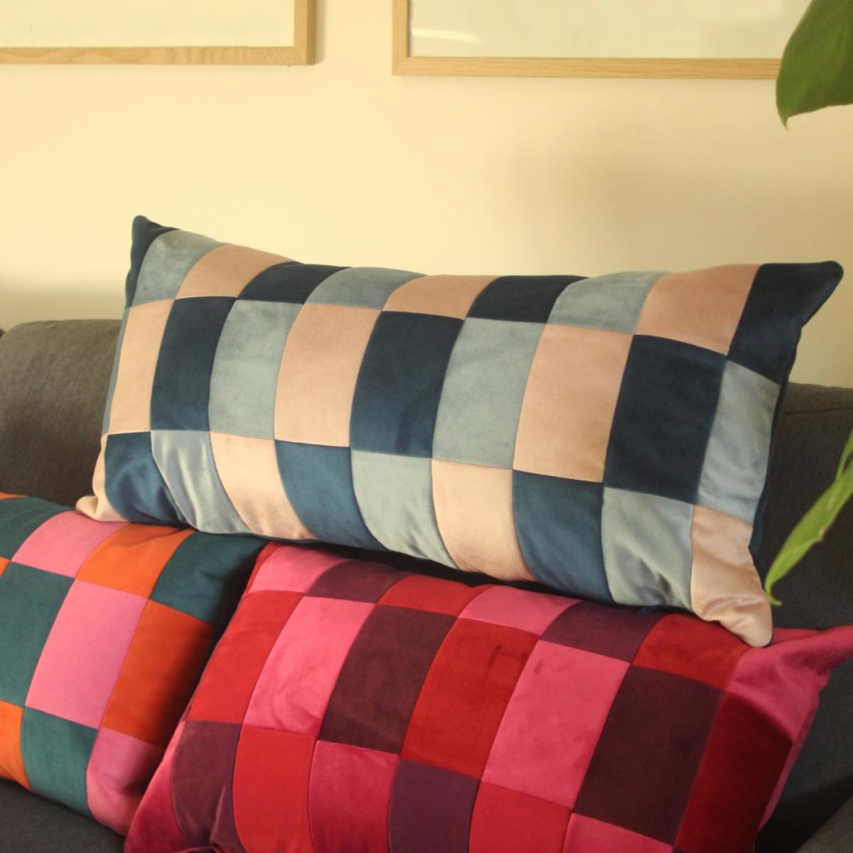 Blue Rectangular Large Velvet Checked Cushion - Navy & Dusk Pink Ellie Pearce Textiles – image 8