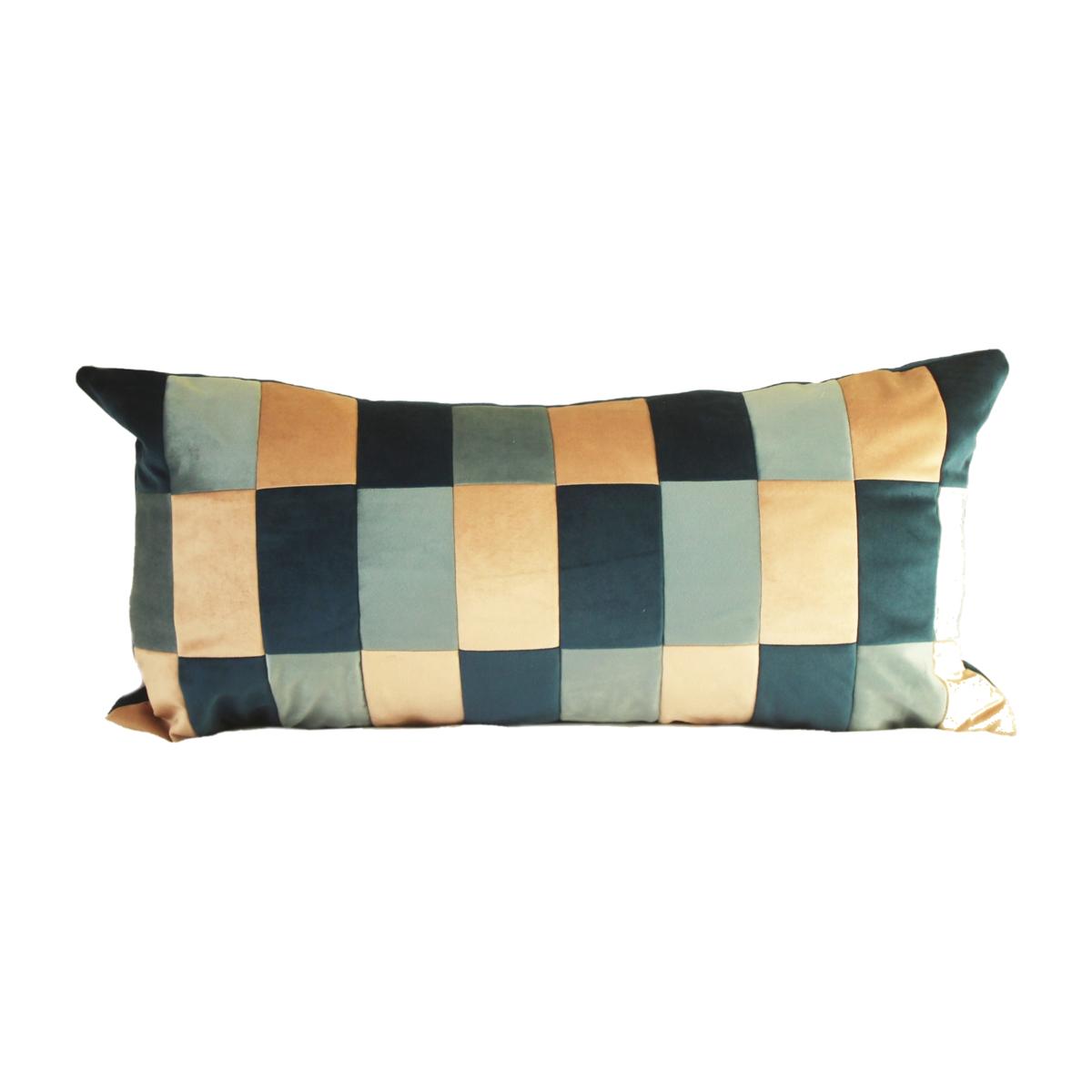 Blue Rectangular Large Velvet Checked Cushion - Navy & Dusk Pink Ellie Pearce Textiles – image 1