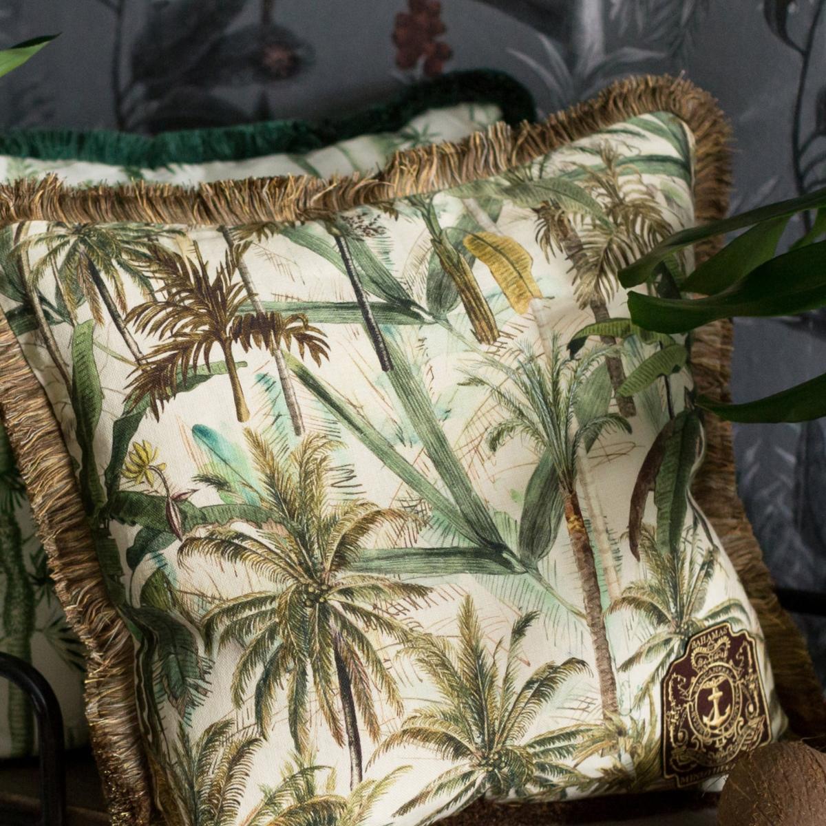 Neutrals / Green / White The Jungle Linen Square Cushion By Mindthegap – image 2