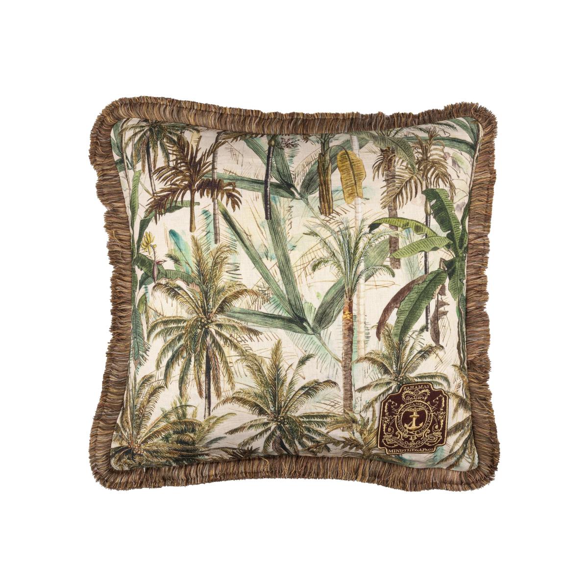 Neutrals / Green / White The Jungle Linen Square Cushion By Mindthegap – image 1