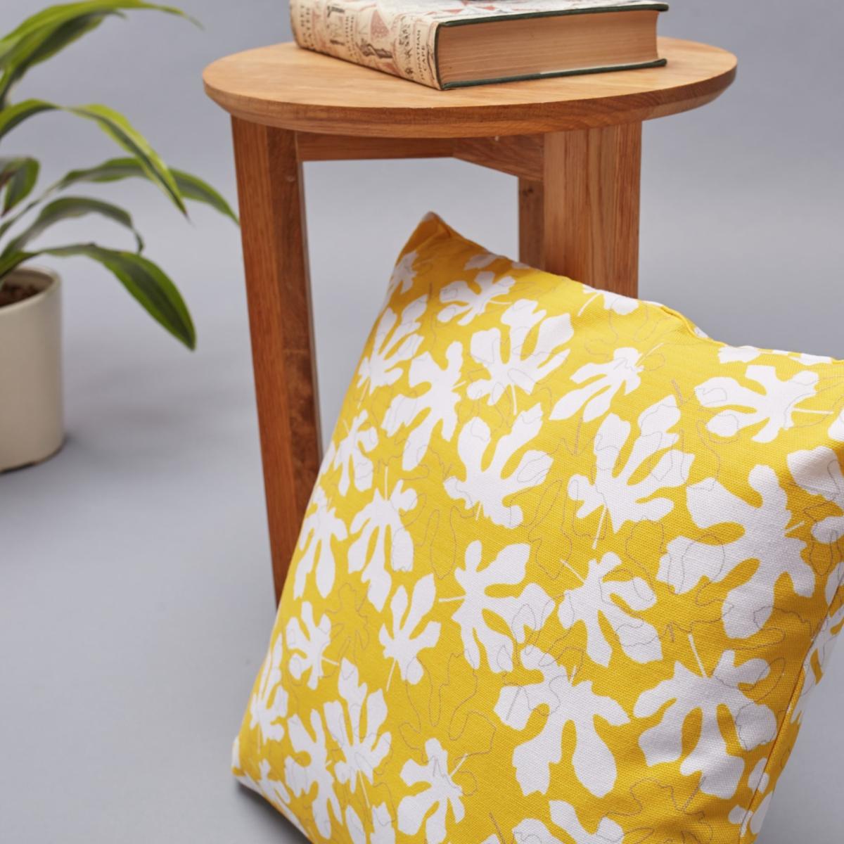 Grey / White / Yellow Fig Leaves Cushion Rosa & Clara Designs – image 2