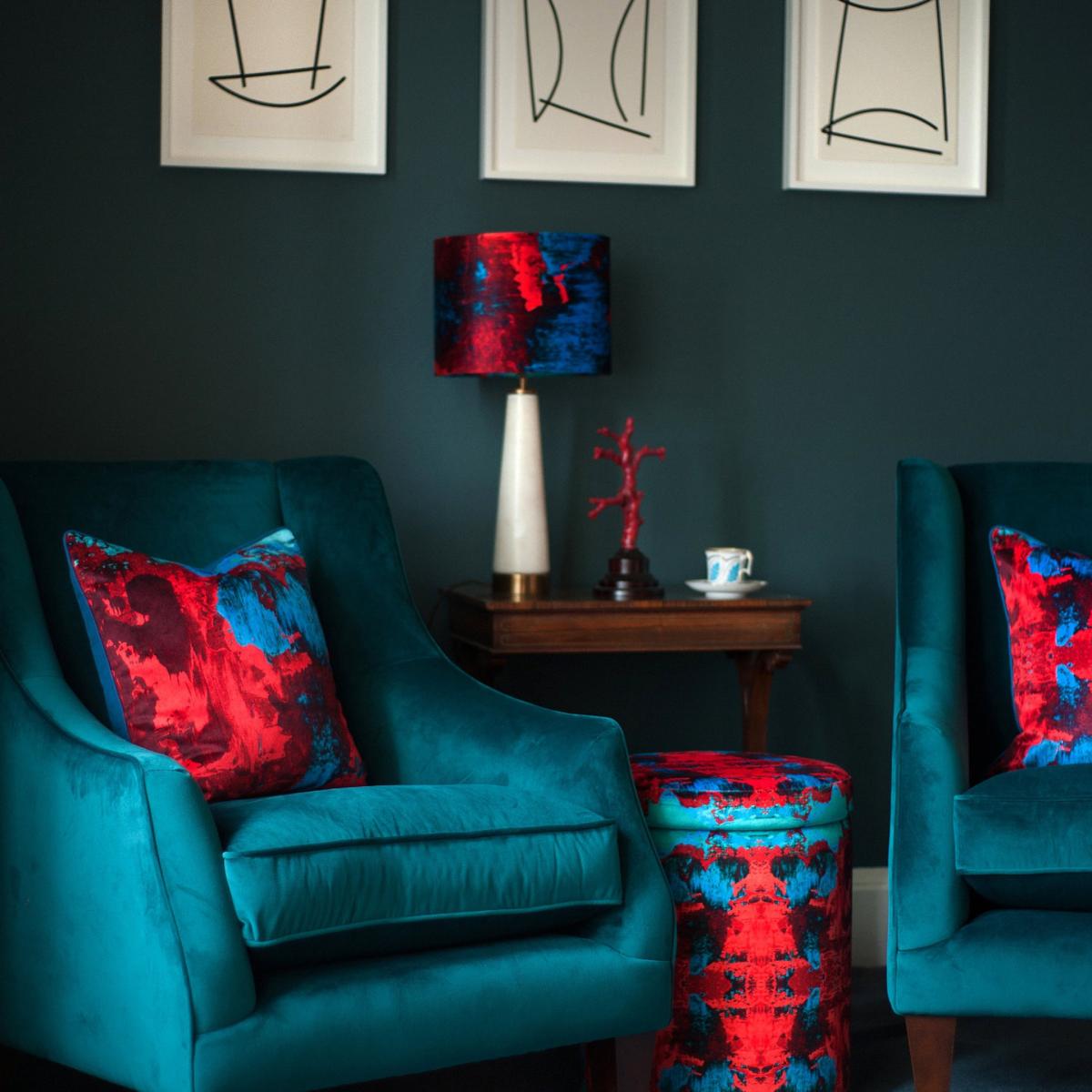 Red / Blue / Black Red Blue Geode Velvet Cushion Susi Bellamy – image 3