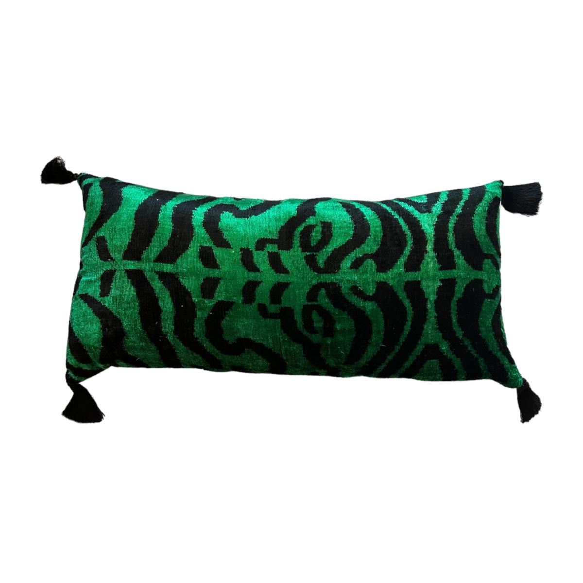 Emerald Green Velvet Ikat Bolster Cushion Punica – image 1