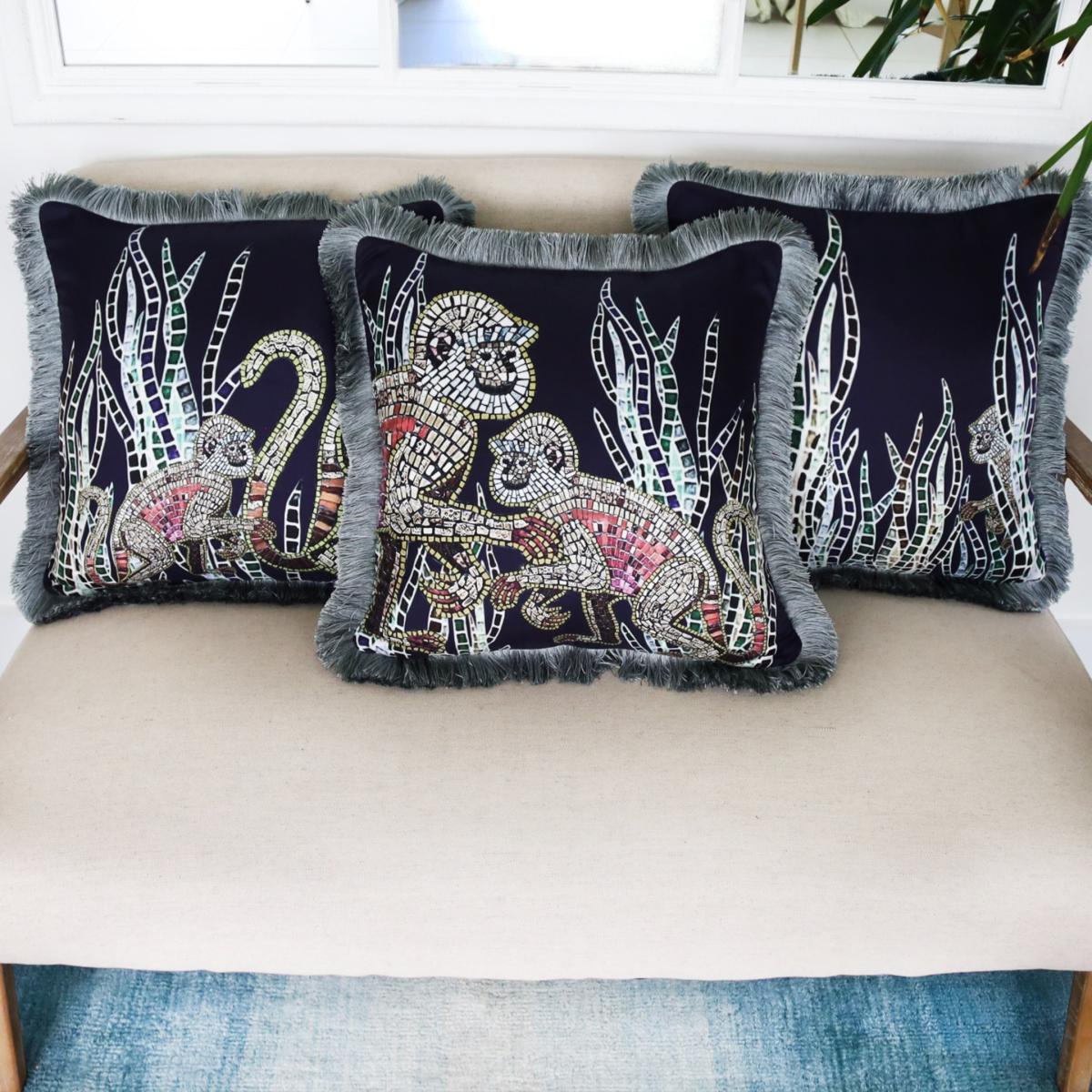Baby And Mother Monkey Cushion - Navy Cassandra Hone – image 4