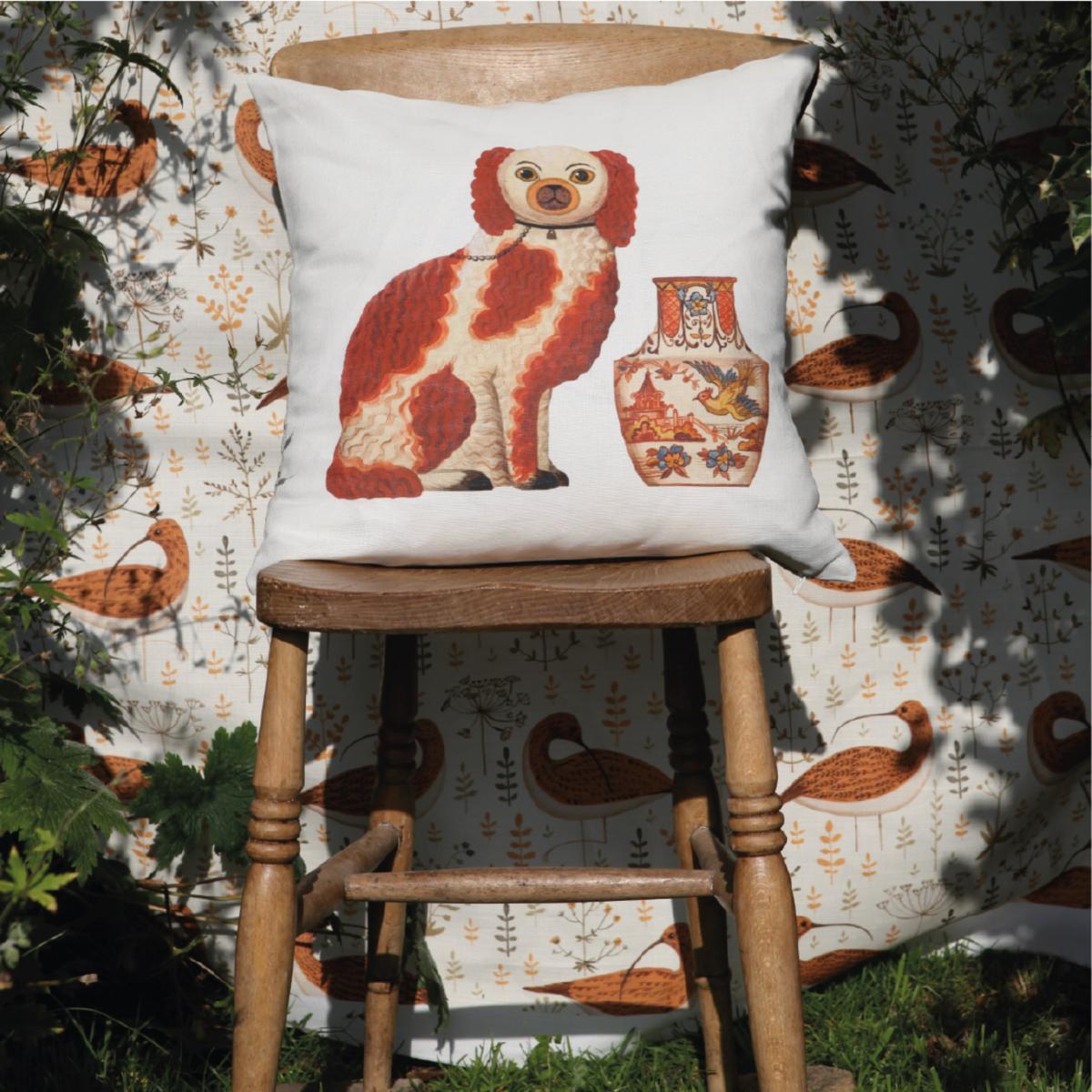 Yellow / Orange Staffordshire Spaniel Cushion Large Dog & Dome – image 3