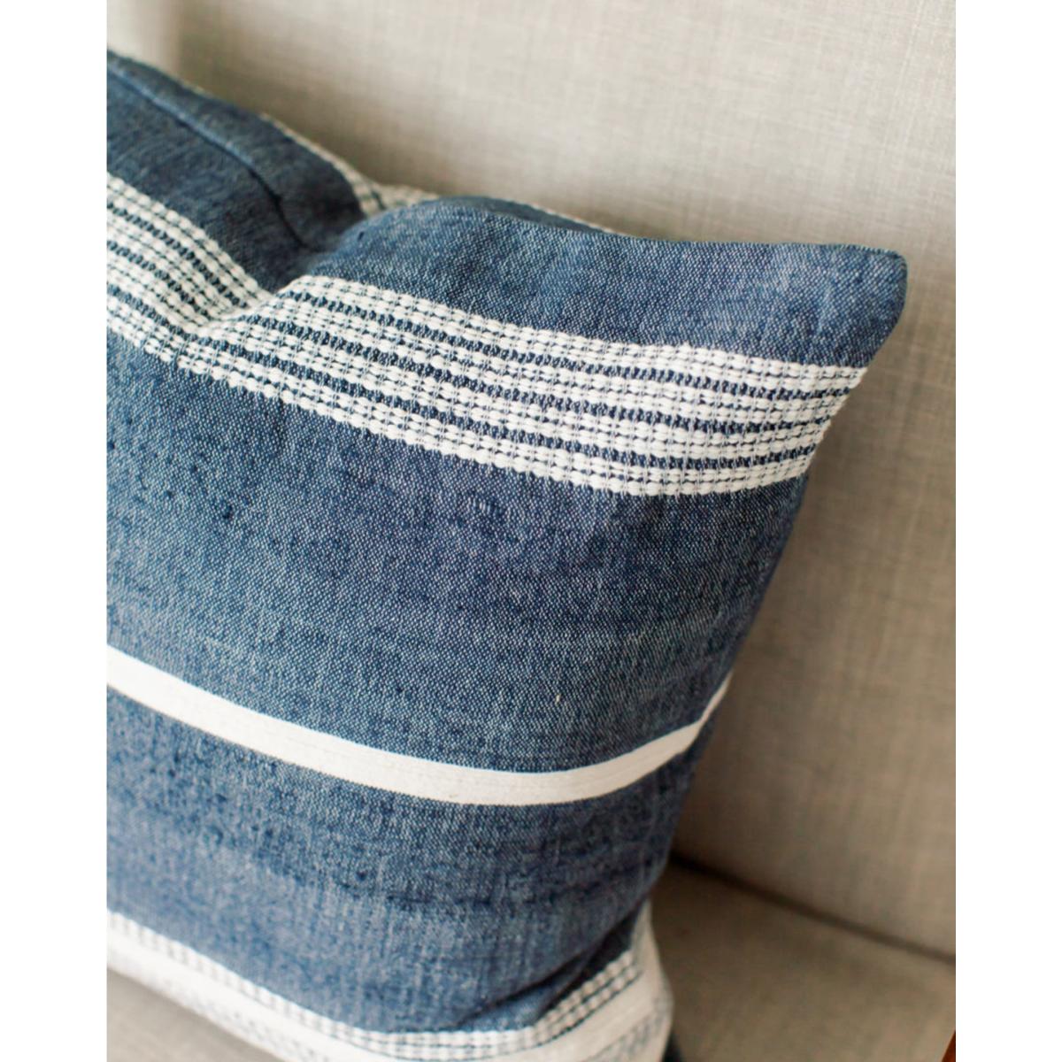 Blue / White Aden Throw Pillow Navy With Natural One Size Acacia Creations – image 2
