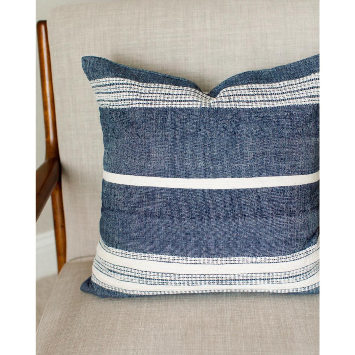 Blue / White Aden Throw Pillow Navy With Natural One Size Acacia Creations – image 4