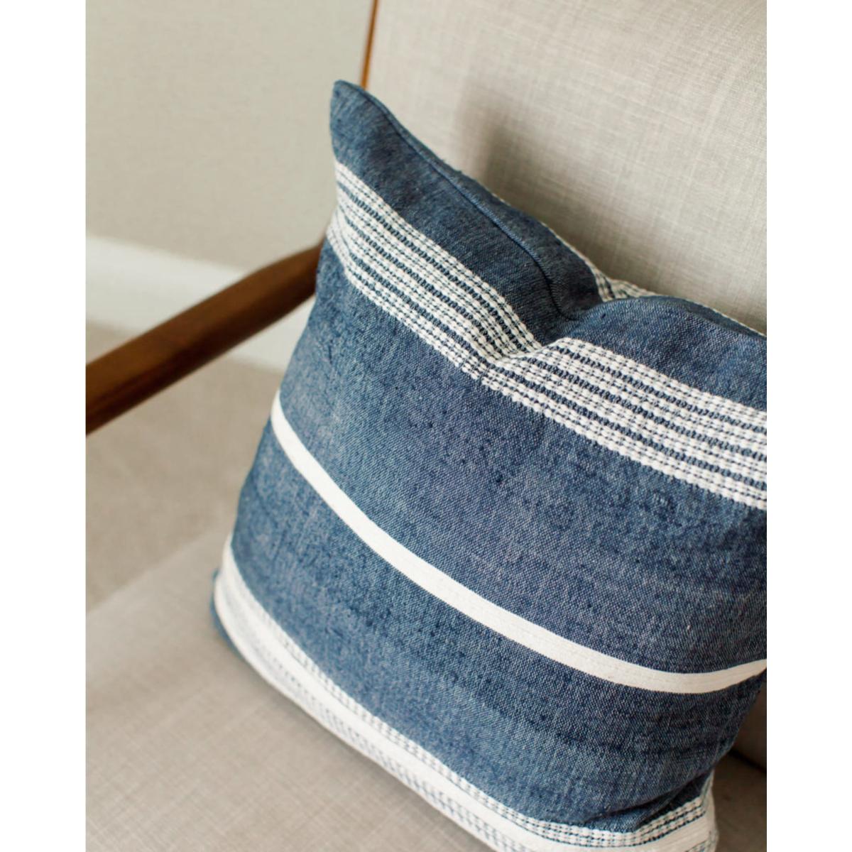 Blue / White Aden Throw Pillow Navy With Natural One Size Acacia Creations – image 5