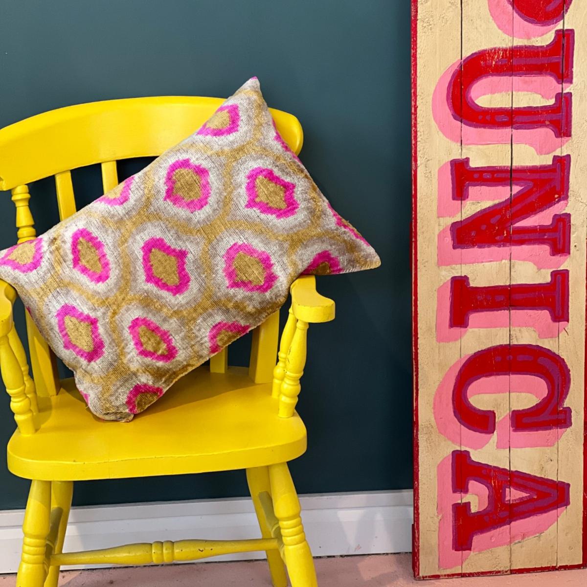 Yellow / Orange Silk Velvet Ikat Double Sided Cushion Punica – image 4