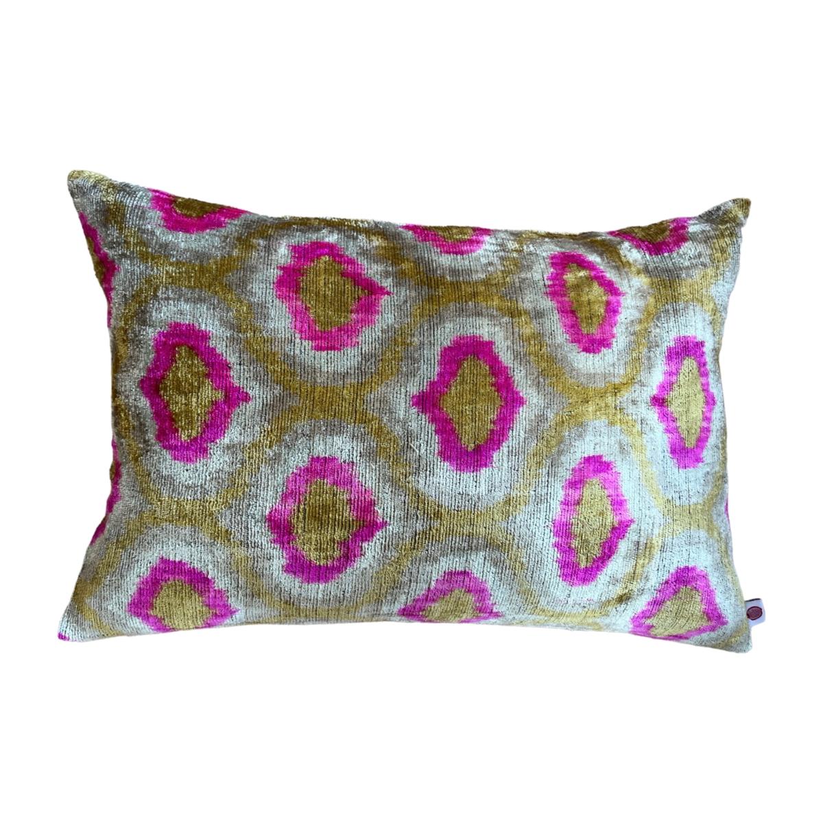 Yellow / Orange Silk Velvet Ikat Double Sided Cushion Punica – image 1