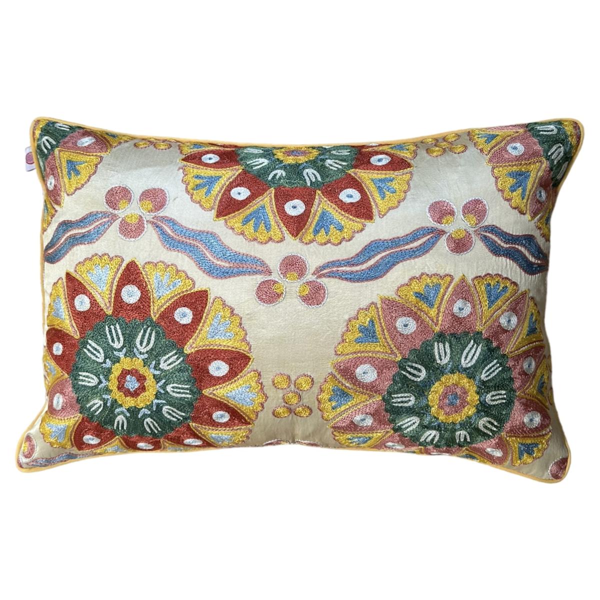 Yellow / Orange Stunning Suzani Cushion - Floral Punica – image 2