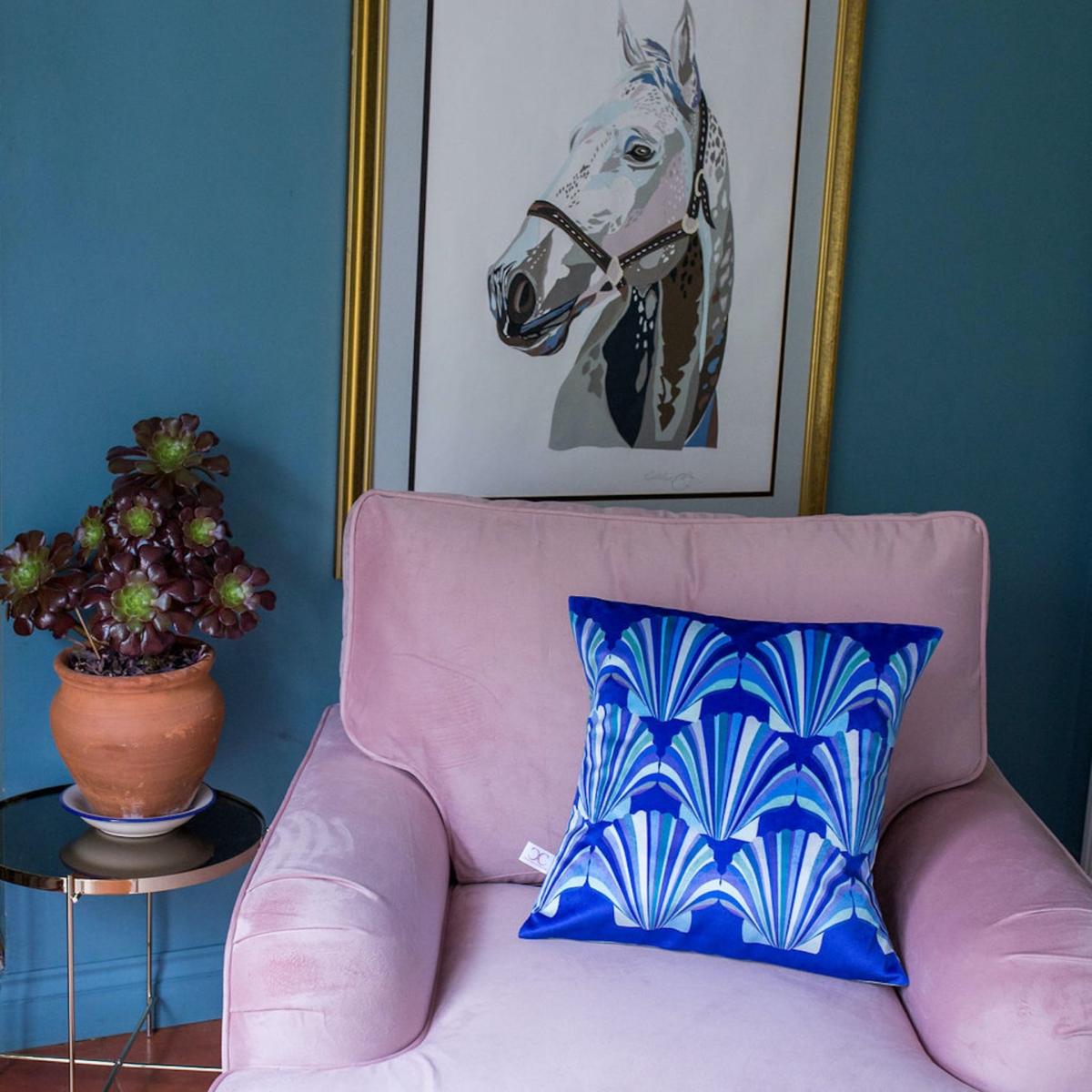 Blue Shell Velvet Deco Cushion Large Chloe Croft London Limited – image 2