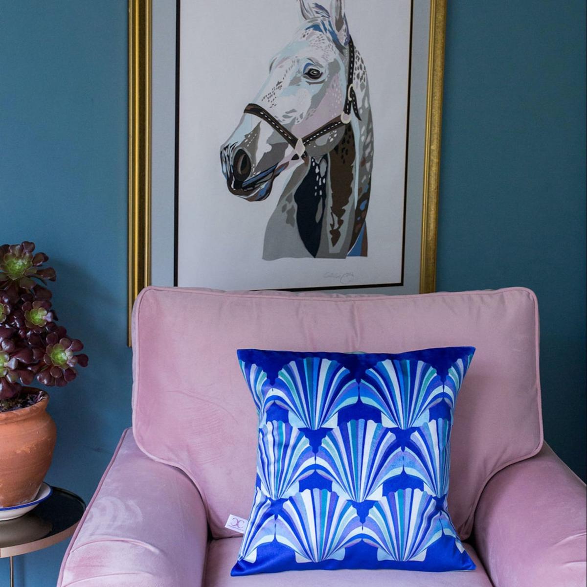 Blue Shell Velvet Deco Cushion Large Chloe Croft London Limited – image 3