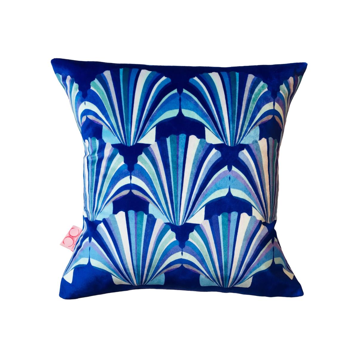 Blue Shell Velvet Deco Cushion Large Chloe Croft London Limited – image 1