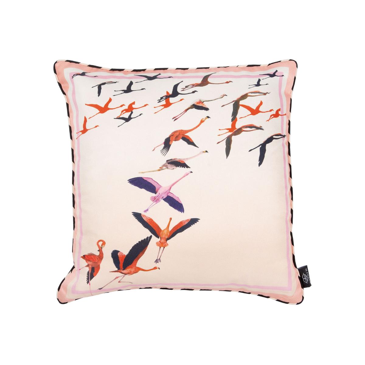 Neutrals / Pink / Purple Flamingo Peach Silk Cushion Bivain