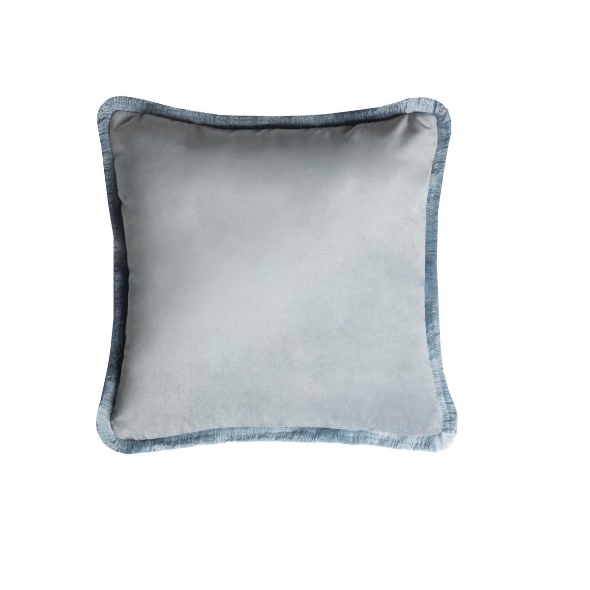 Neutrals Velvet Sixty Cushion With Fringes Light Blue Lo Decor