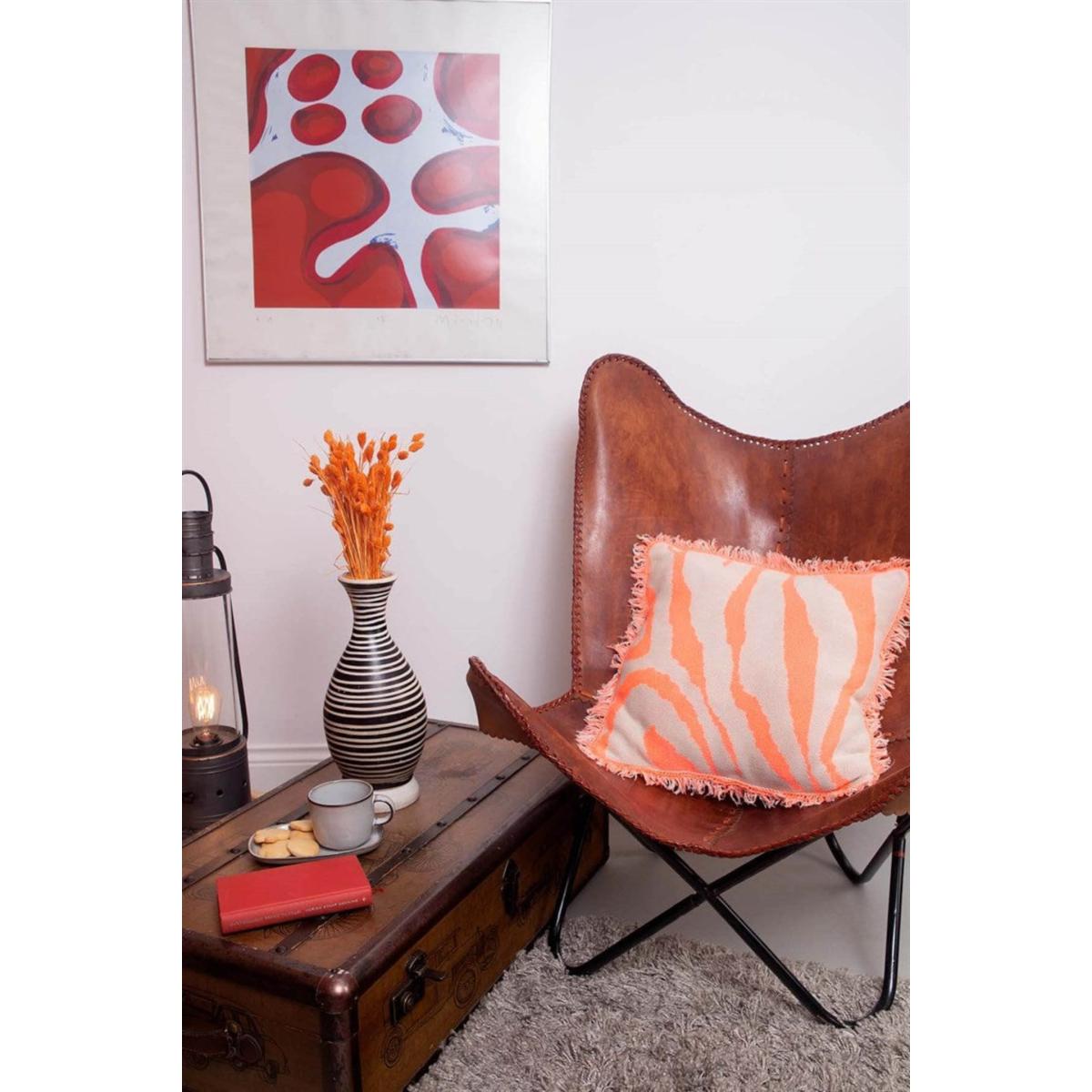 Neutrals Zebra Organic Cotton Knitwear Throw Tasseled Pillow Case - Beige/Neon Orange One Size Peraluna – image 3