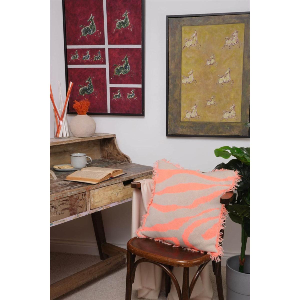 Neutrals Zebra Organic Cotton Knitwear Throw Tasseled Pillow Case - Beige/Neon Orange One Size Peraluna – image 5