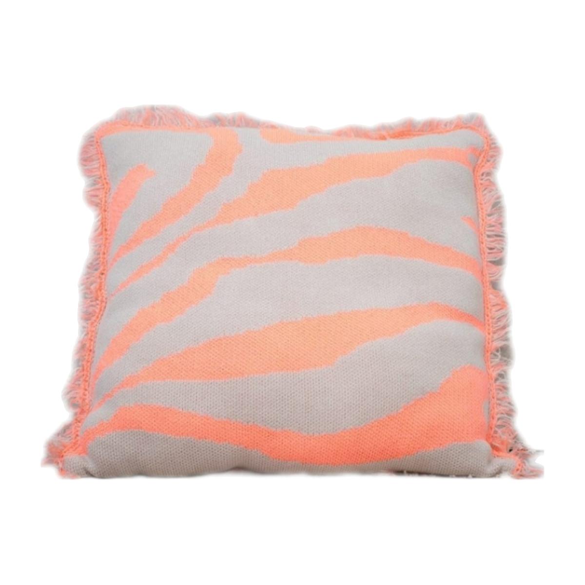 Neutrals Zebra Organic Cotton Knitwear Throw Tasseled Pillow Case - Beige/Neon Orange One Size Peraluna – image 1