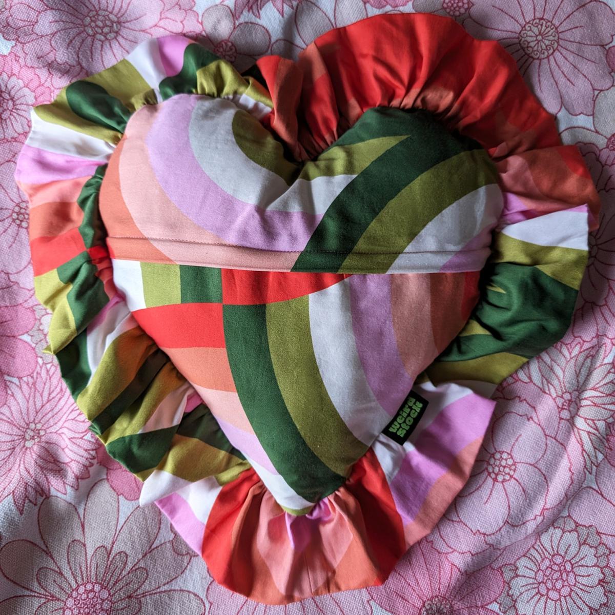 Green / Pink / Purple Young Hearts Ruffle Cushion In Groove Inn Weirdstock – image 4