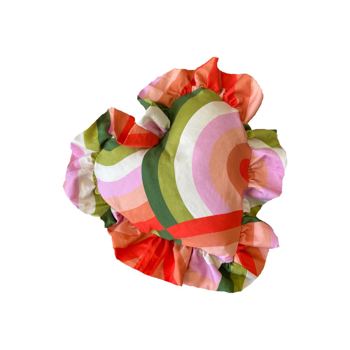 Green / Pink / Purple Young Hearts Ruffle Cushion In Groove Inn Weirdstock – image 1