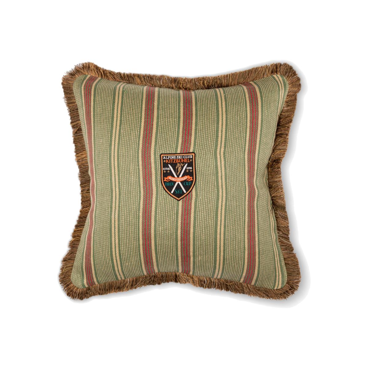 Neutrals / Green / Red Tyrolean Stripes Linen Square Cushion By Mindthegap – image 1