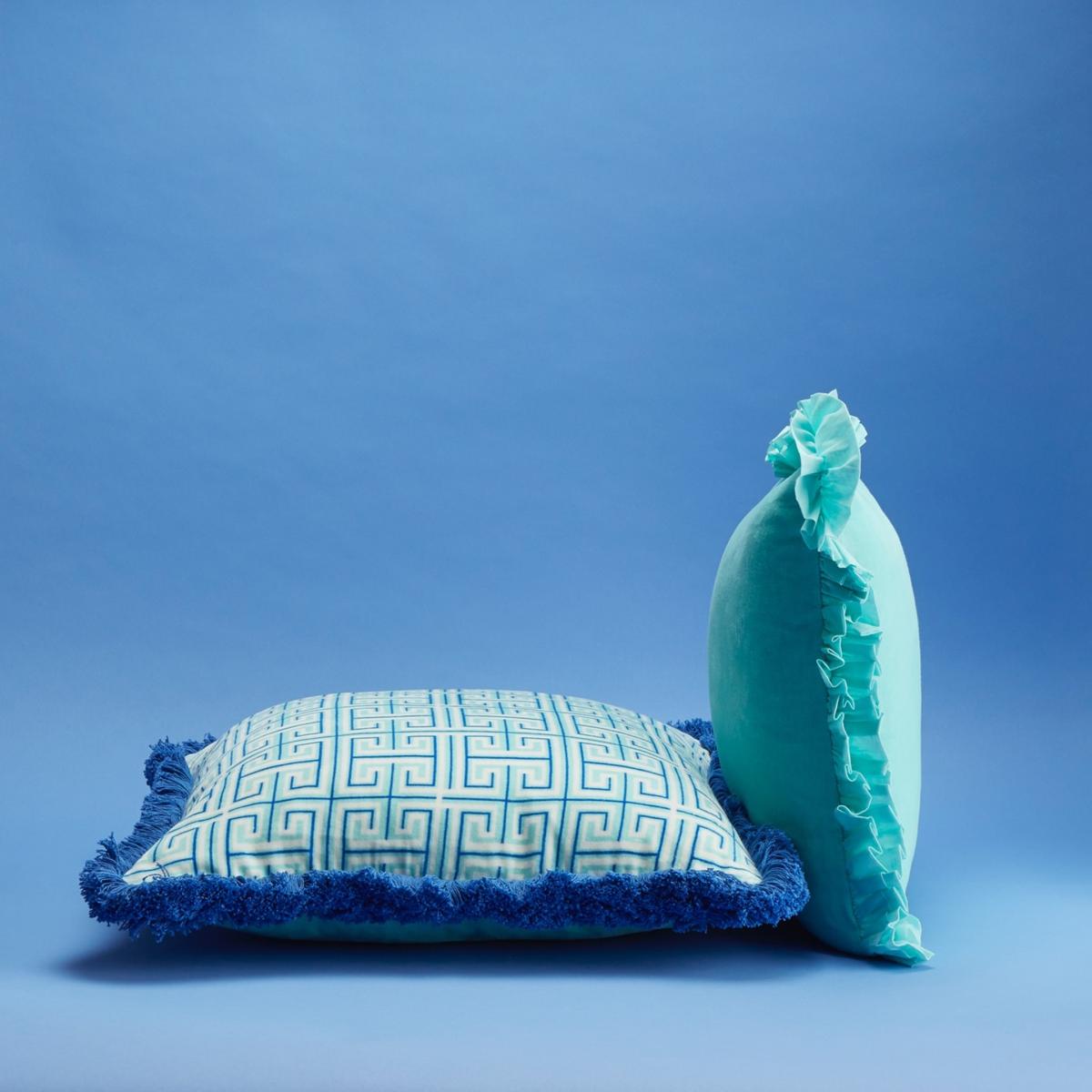 Velvet Printed Reversible Cushion Isla Geo/Aqua Maison Splendid – image 2