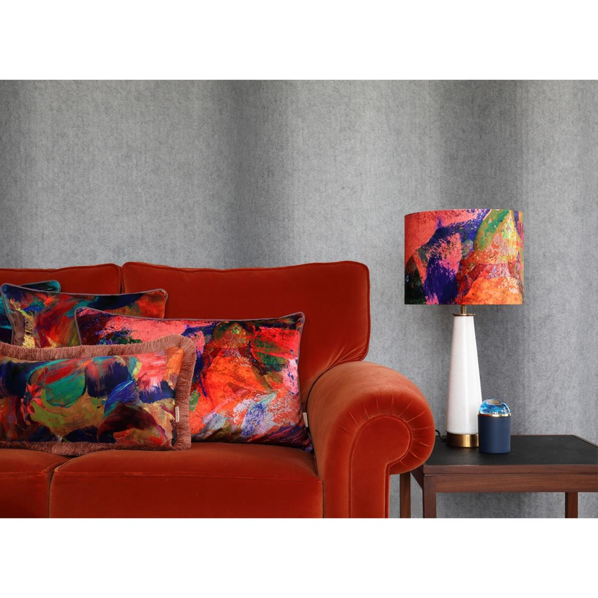 Rose Gold / Blue / Pink Rose Abstract Large Oblong Velvet Cushion Susi Bellamy – image 2