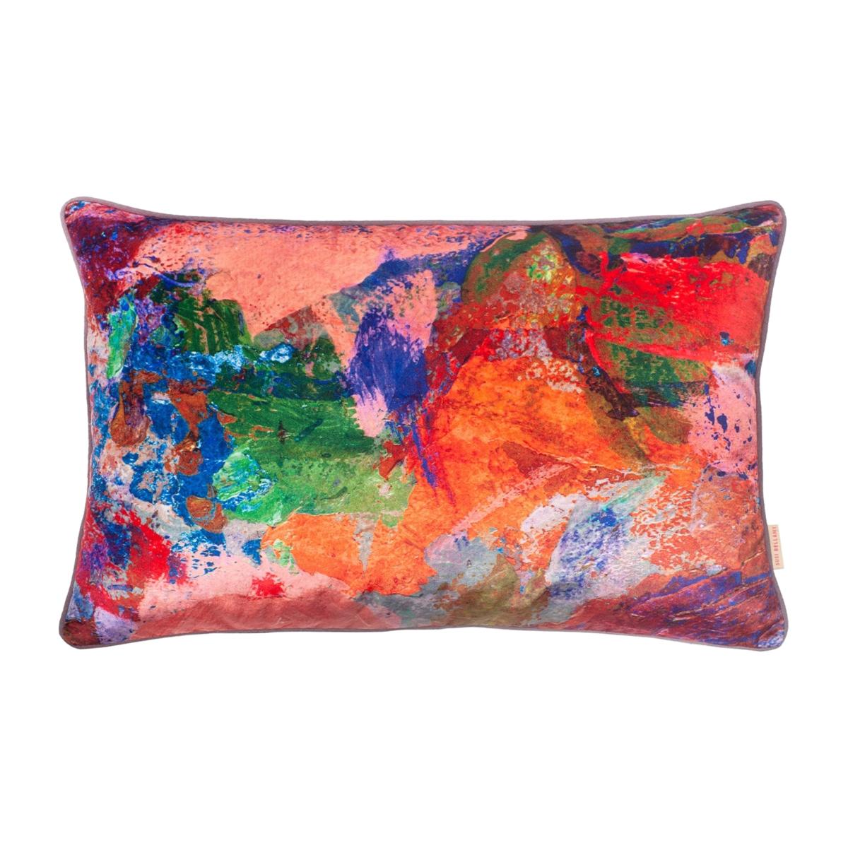 Rose Gold / Blue / Pink Rose Abstract Large Oblong Velvet Cushion Susi Bellamy – image 1