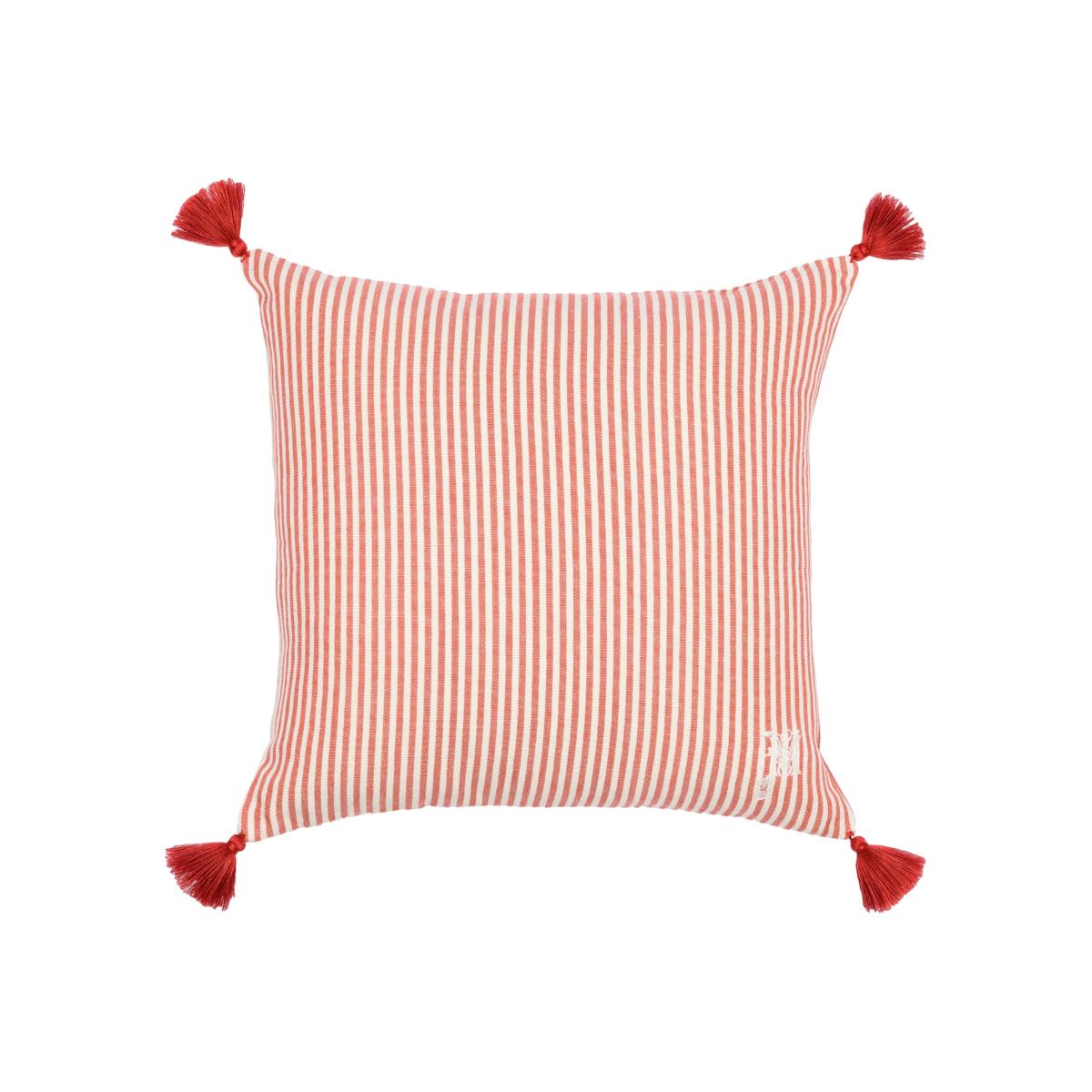 White / Red Rhubarb Stripe Linen Cushion By Mindthegap – image 1