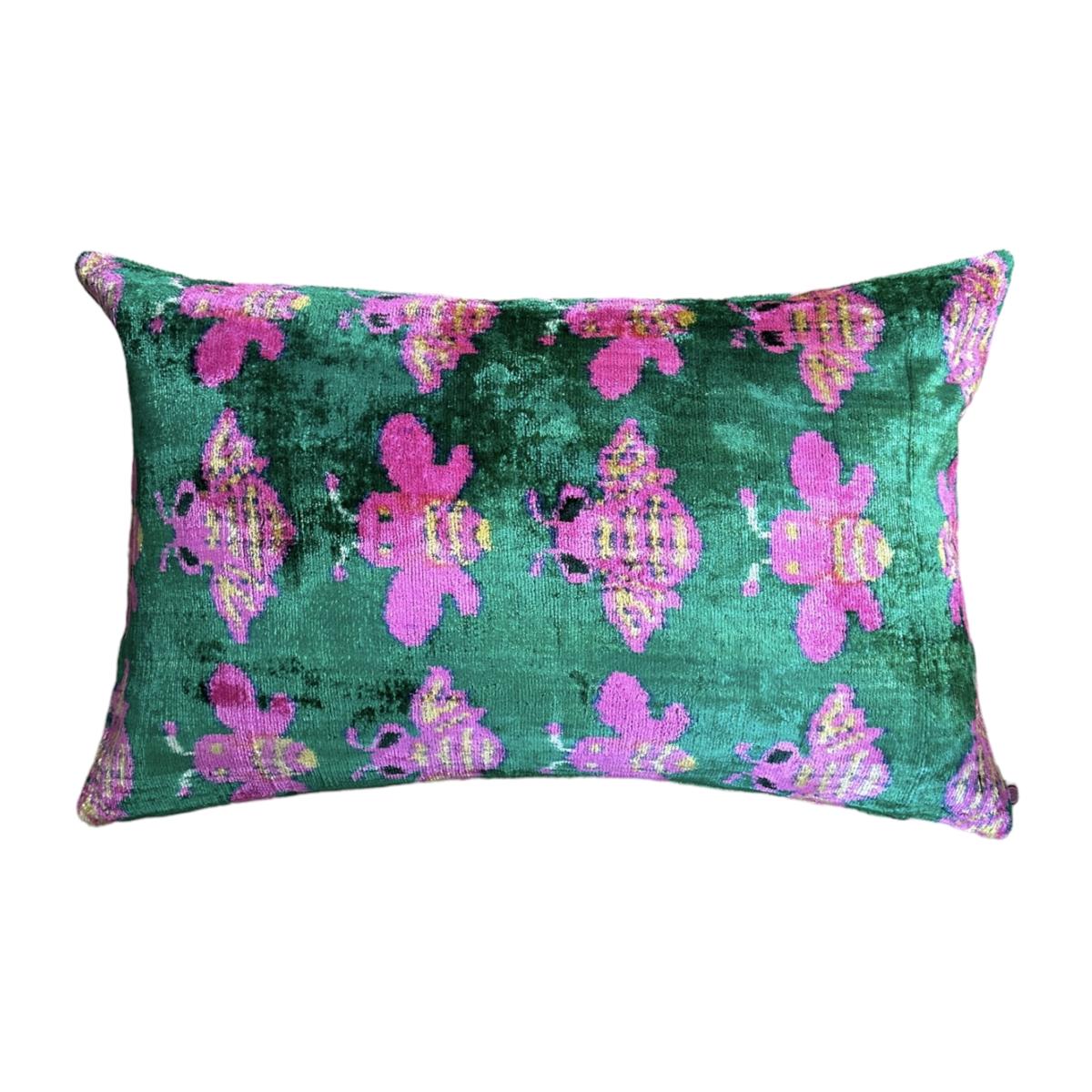 Green Beautiful Velvet Ikat Bee Cushion Punica – image 1