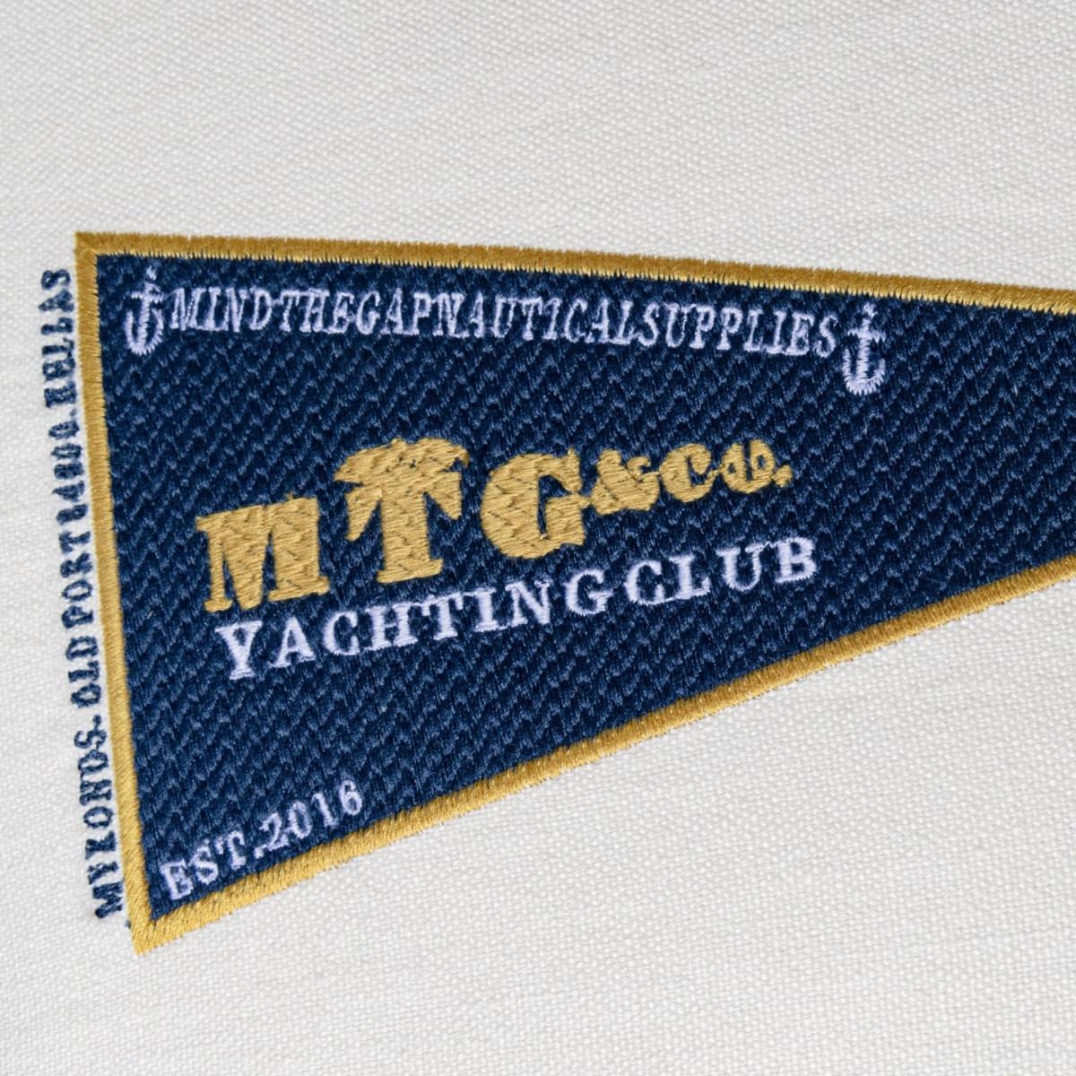 Gold / Blue / White Mtg Yachting Club Linen Embroidered Cushion By Mindthegap – image 4