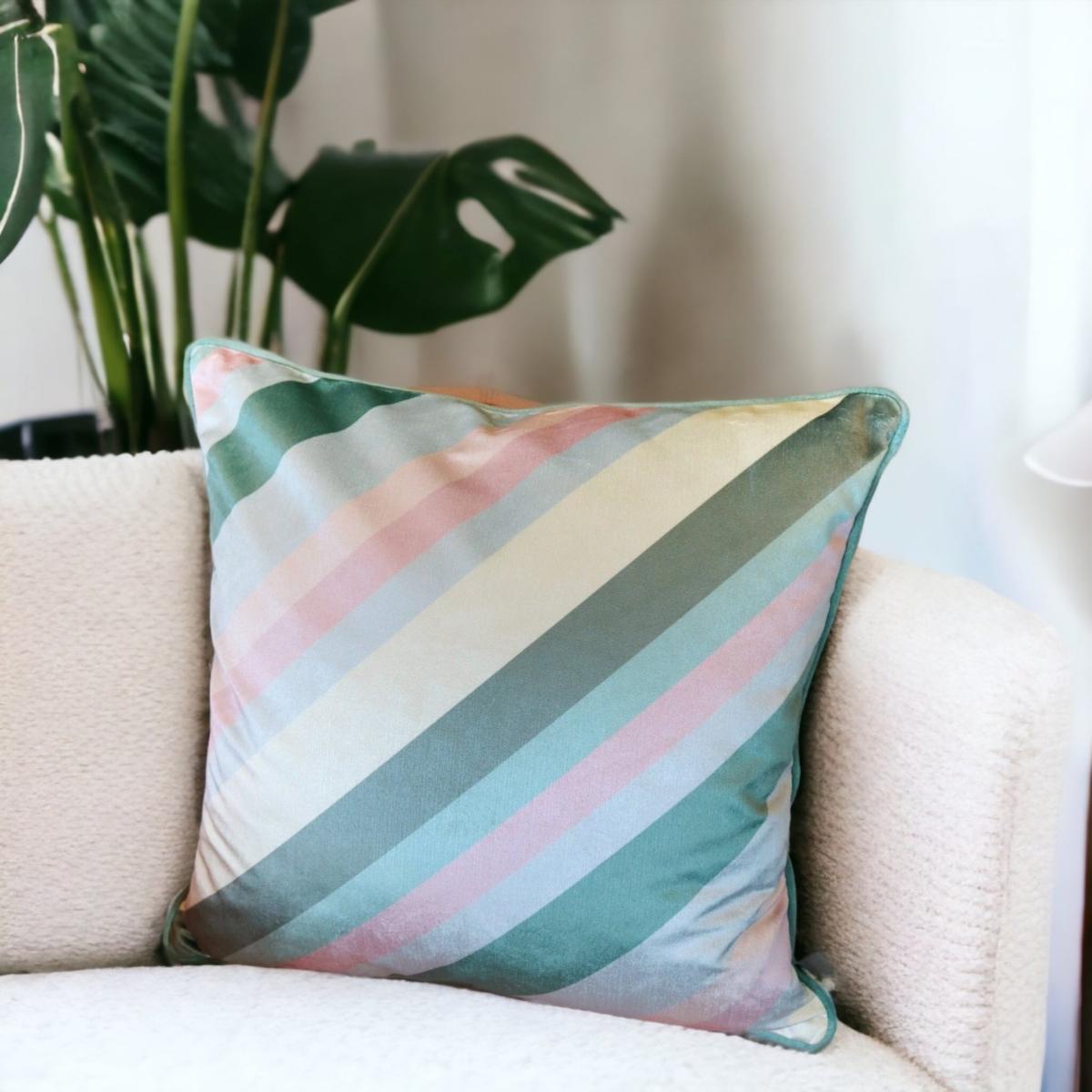 Green / Blue / Pink Liberatzion Tourmaline Velvet Cushion The Curious Department – image 2