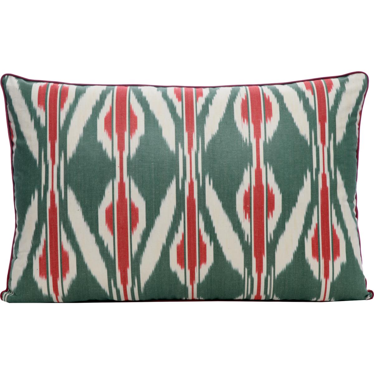 Green / Red Hand-Woven Reversible Cotton Ikat Cushion - Green & Red Tulips Anor Living – image 2