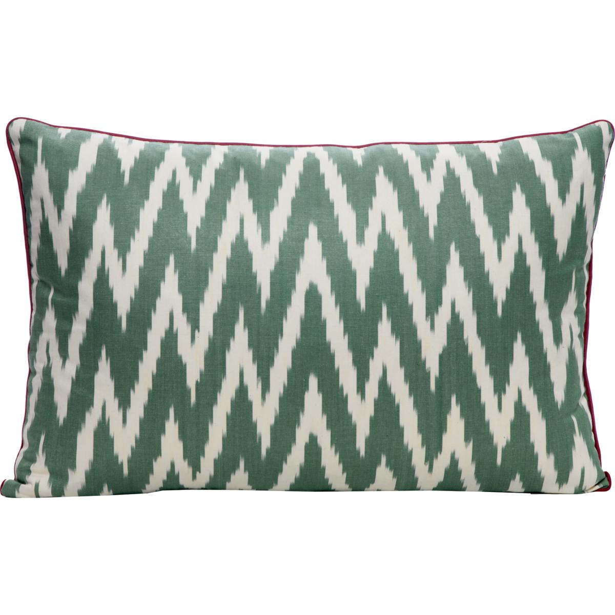 Green / Red Hand-Woven Reversible Cotton Ikat Cushion - Green & Red Tulips Anor Living – image 3