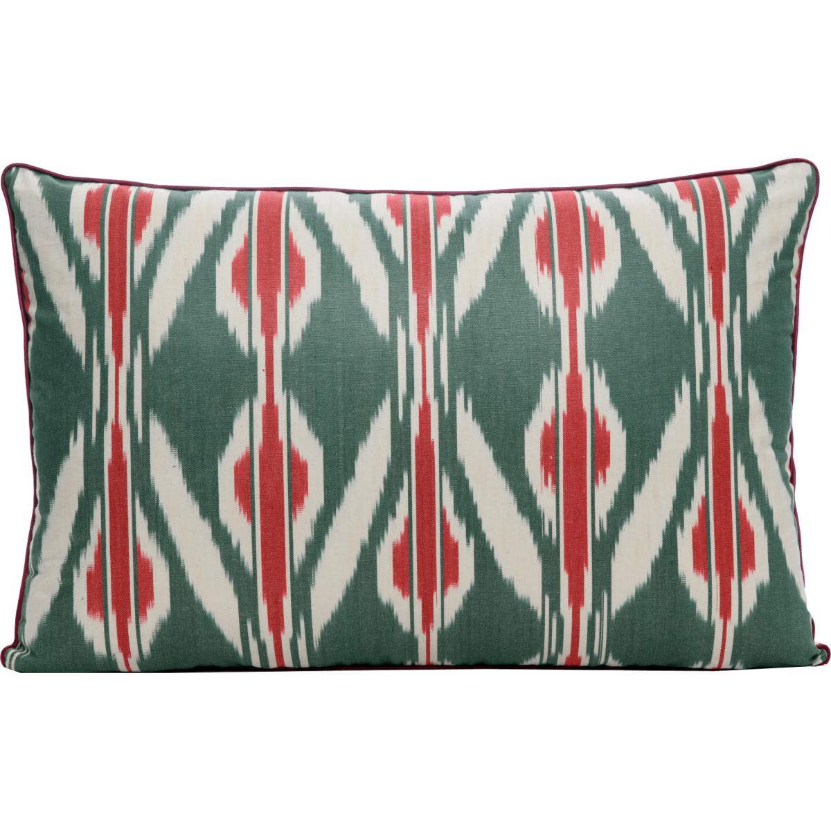 Green / Red Hand-Woven Reversible Cotton Ikat Cushion - Green & Red Tulips Anor Living – image 1