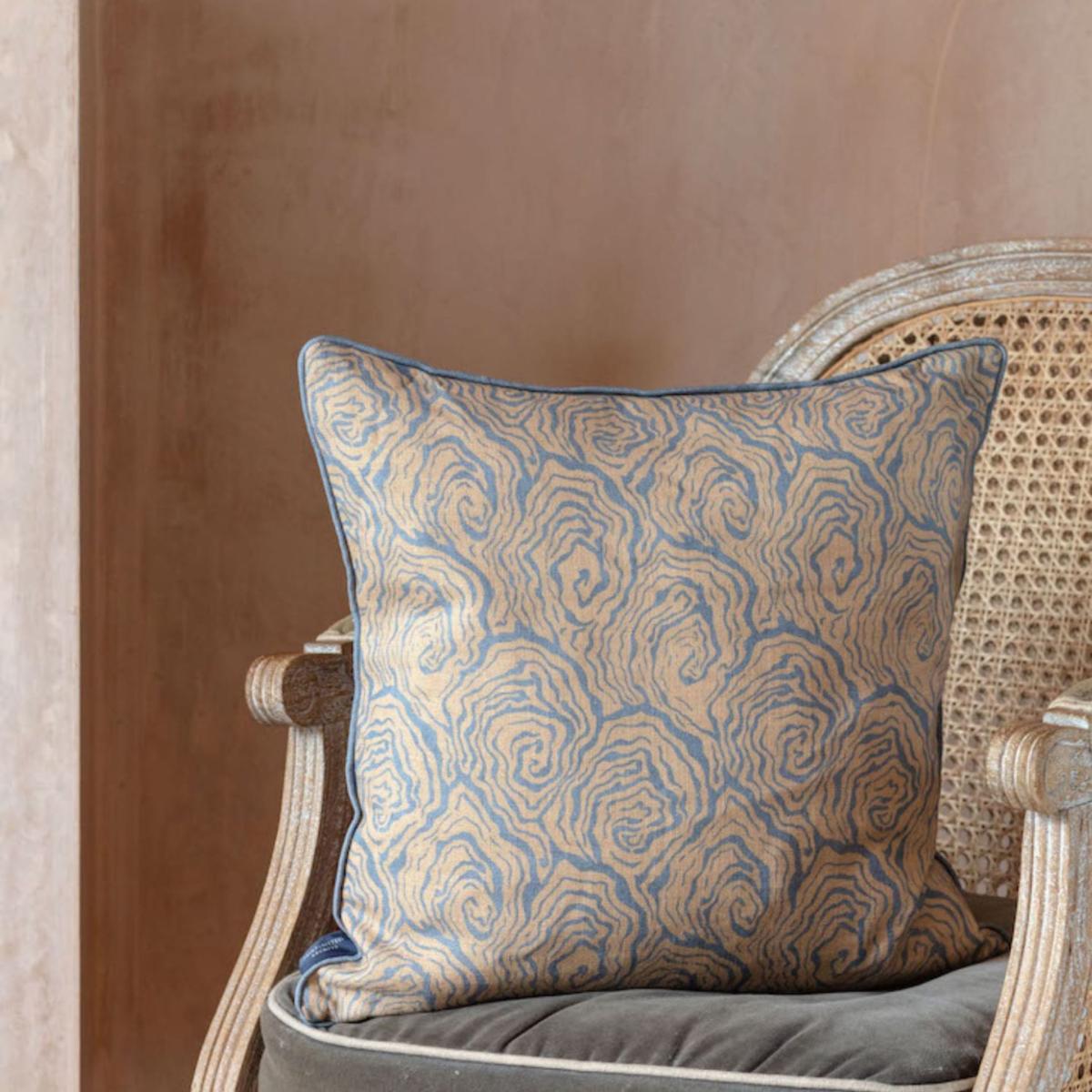 Blue / Neutrals Oysters Cushion In Blue Foam Print~Sisters – image 3