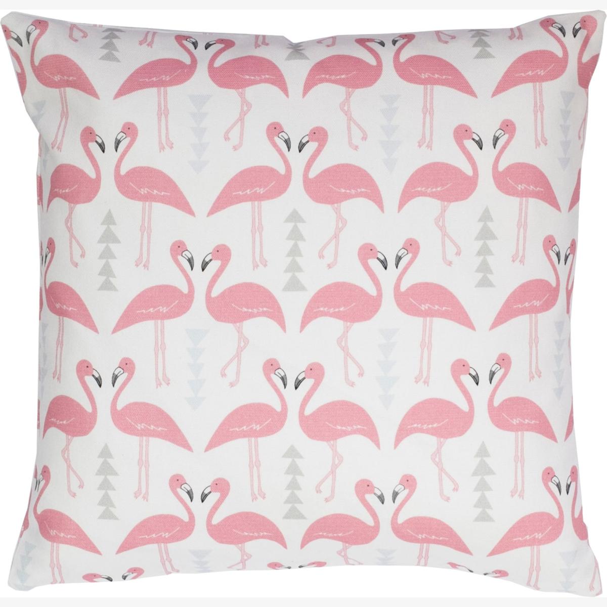 Grey / Pink / Purple Flamingo Flourish Cushion White Rosa & Clara Designs – image 1