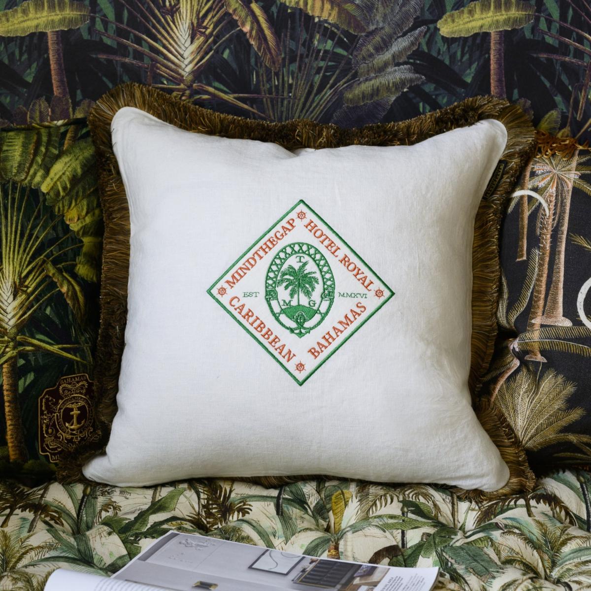 Yellow / Orange / Green Hotel Royal Linen Square Cushion Mindthegap – image 3