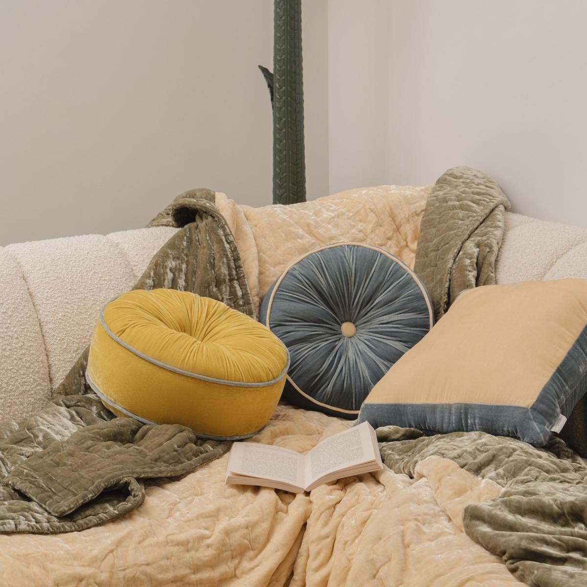 Yellow / Orange Holiday Pumpkin Cushion - Yellow X Duck Egg The Annam House – image 4