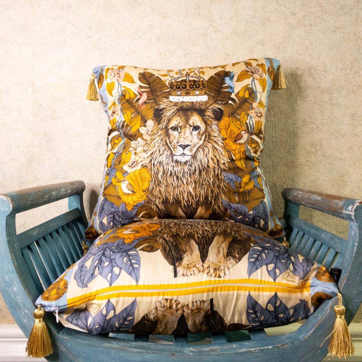 Silk Cushion The Mysterious Lion King Gold Large Ilona Tambor – image 2