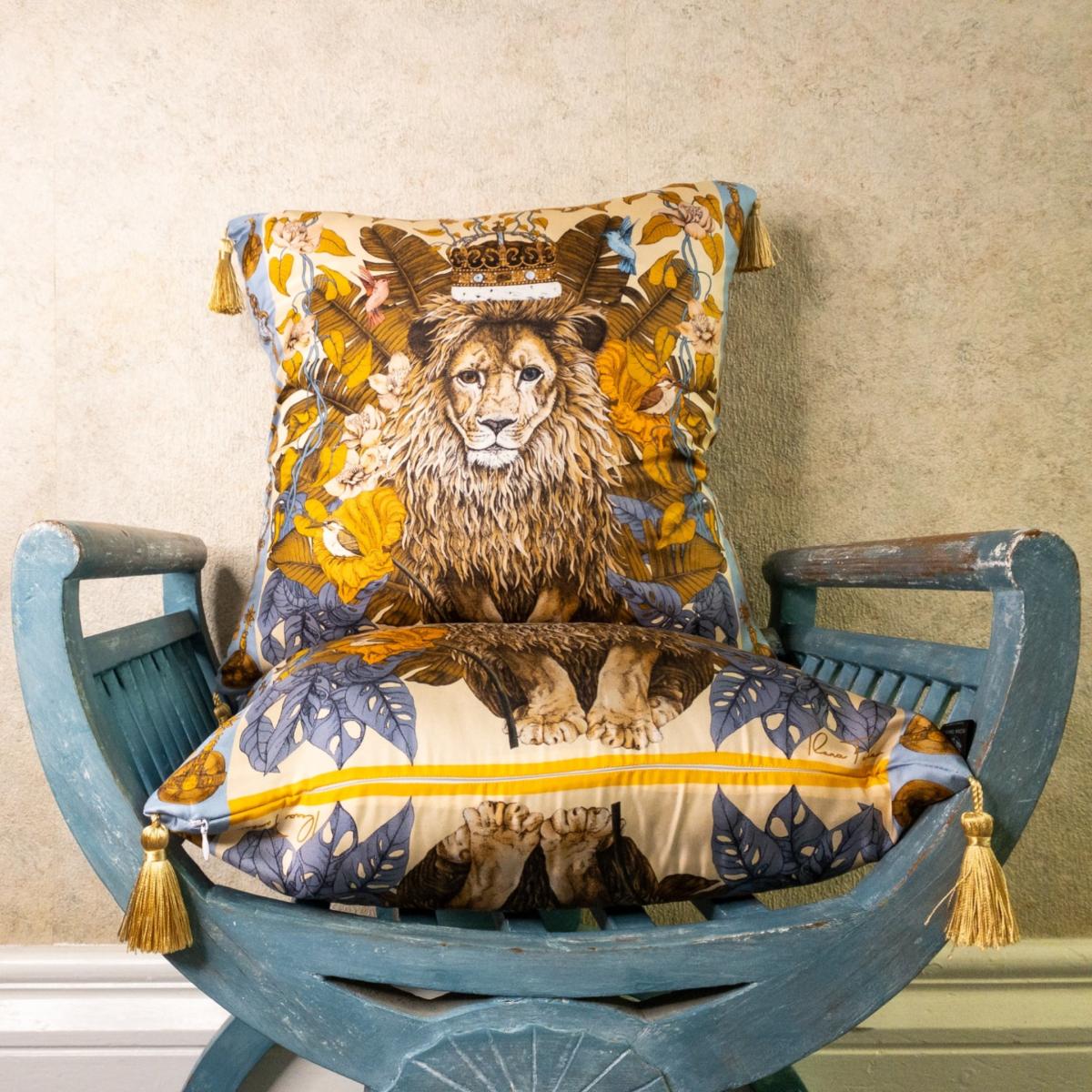 Silk Cushion The Mysterious Lion King Gold Large Ilona Tambor – image 4