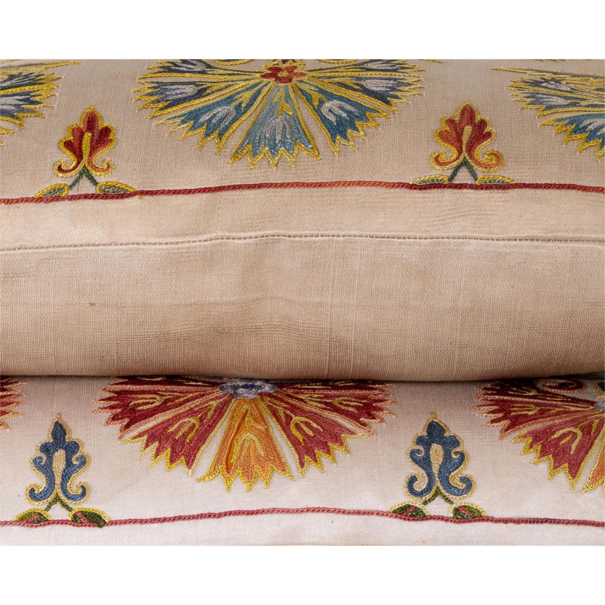 Hand-Embroidered Silk Cushion - Blue Carnations With Red Border One Size Anor Living – image 4